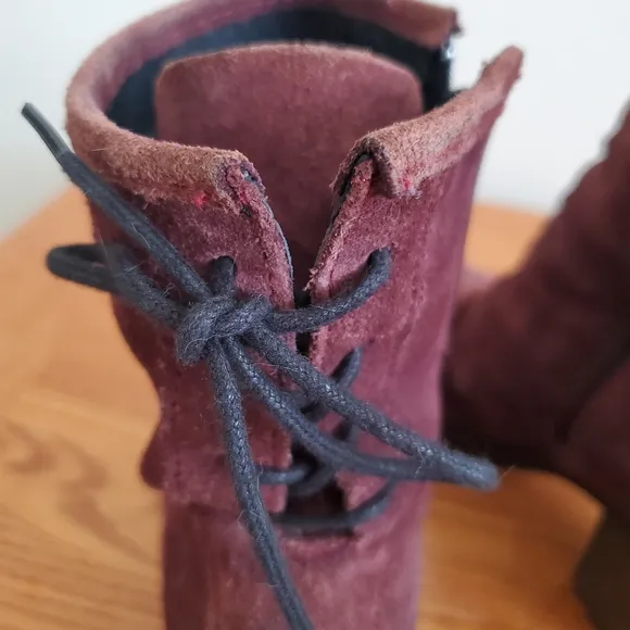 Bos &amp; Co Barlow Waterproof Ruched Suede Chunky Heel Plum Back Laces Women's 39