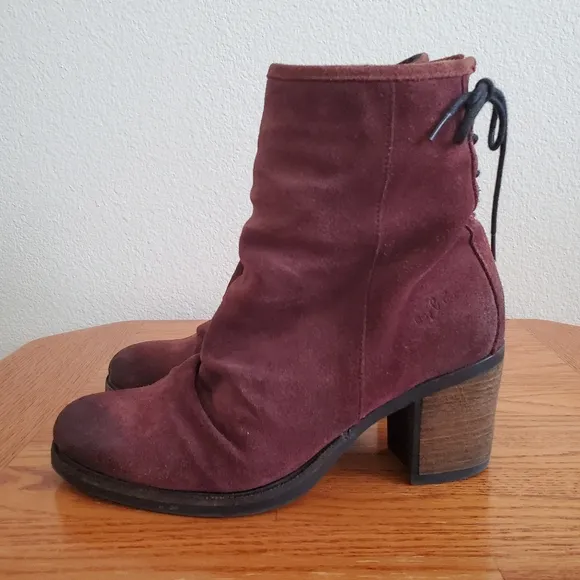 Bos &amp; Co Barlow Waterproof Ruched Suede Chunky Heel Plum Back Laces Women's 39