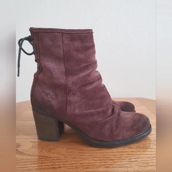 Bos &amp; Co Barlow Waterproof Ruched Suede Chunky Heel Plum Back Laces Women's 39