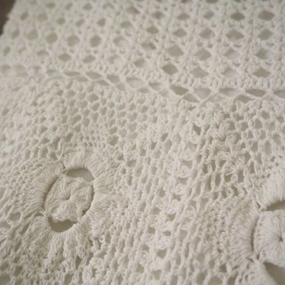 Boston Proper hippie Boho White Crochet drawstring stretch waist Skirt sz M