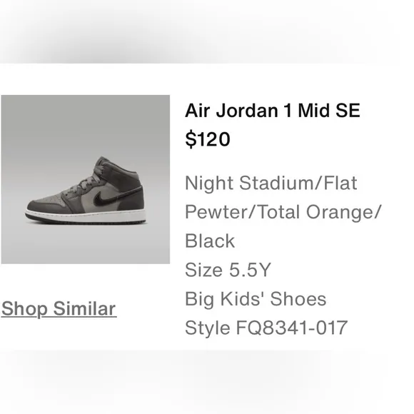 Boys Air Jordan 1 Mid SE Basketball sneakers Sz 5.5