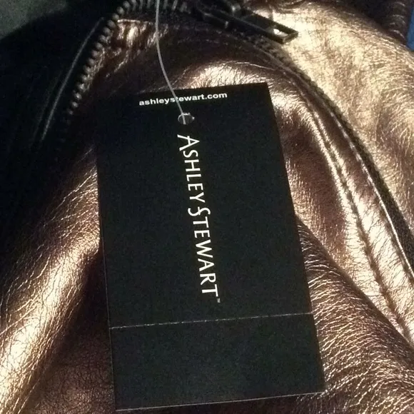 BRAND NEW NWT Metallic Bronze &amp; Black Faux Leather Moto Jacket 26