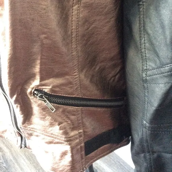 BRAND NEW NWT Metallic Bronze &amp; Black Faux Leather Moto Jacket 26