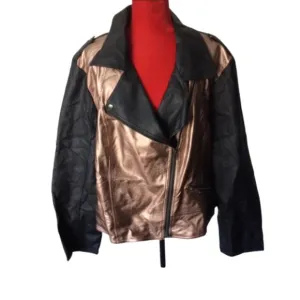 BRAND NEW NWT Metallic Bronze &amp; Black Faux Leather Moto Jacket 26