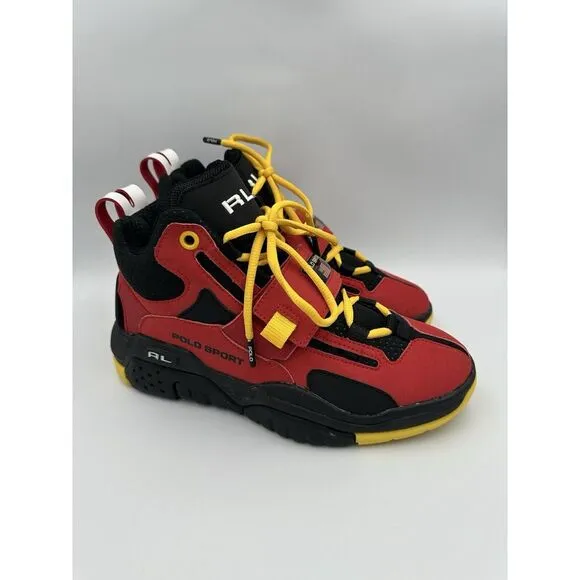 BRAND NEW Polo Sport Ralph Lauren PS100 SK HTL Strap Mid Sneakers Red/Yellow Sz7