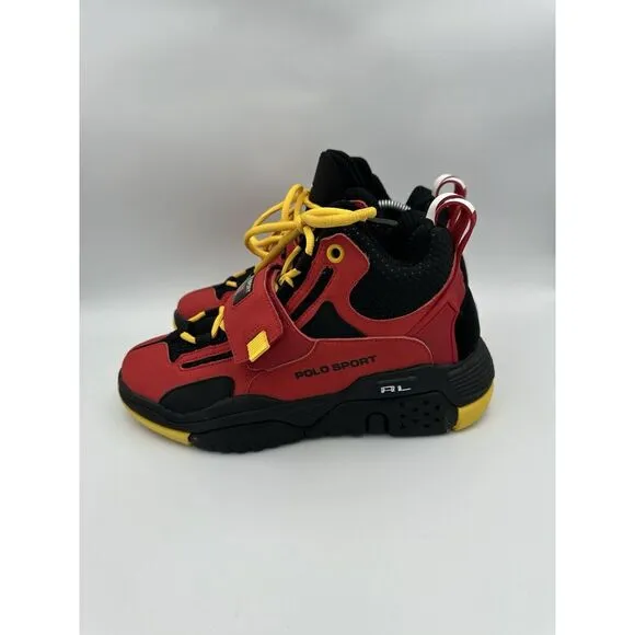 BRAND NEW Polo Sport Ralph Lauren PS100 SK HTL Strap Mid Sneakers Red/Yellow Sz7