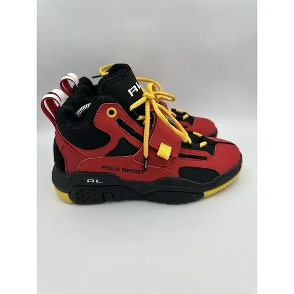 BRAND NEW Polo Sport Ralph Lauren PS100 SK HTL Strap Mid Sneakers Red/Yellow Sz7
