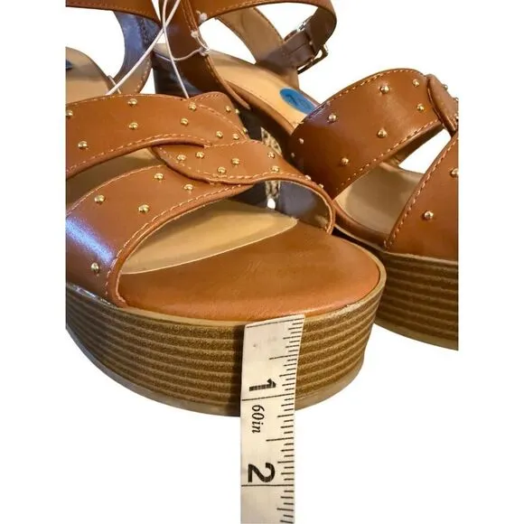 Brand New Report Haiti Platform Open Toe Brown Studded Ankle Strap Sandals 10