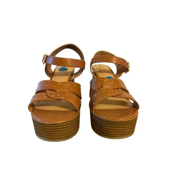 Brand New Report Haiti Platform Open Toe Brown Studded Ankle Strap Sandals 10