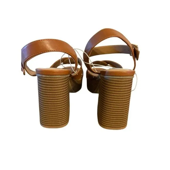 Brand New Report Haiti Platform Open Toe Brown Studded Ankle Strap Sandals 10