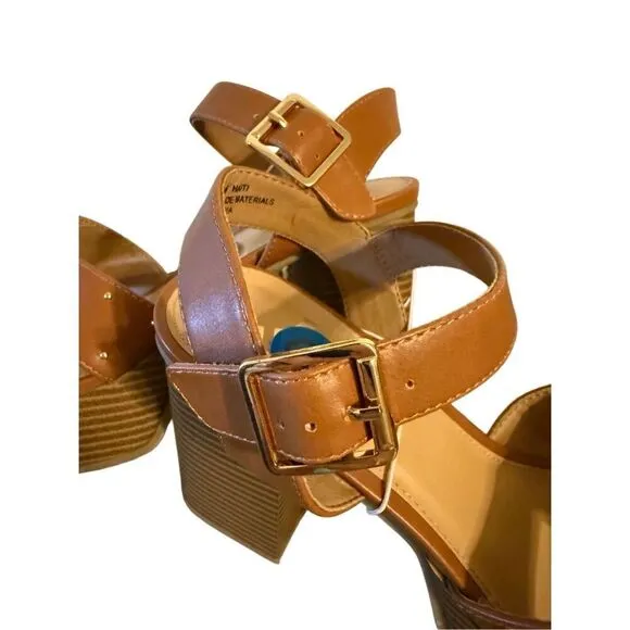 Brand New Report Haiti Platform Open Toe Brown Studded Ankle Strap Sandals 10
