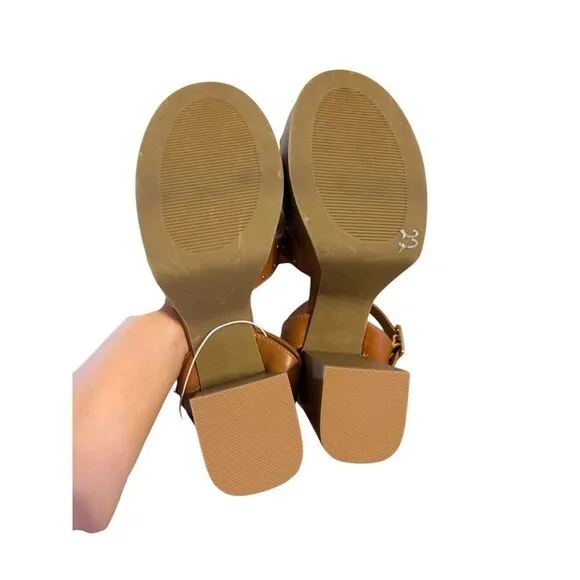 Brand New Report Haiti Platform Open Toe Brown Studded Ankle Strap Sandals 10