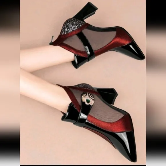 Breathable Mesh High Heel Ankle Boots, Comfortable Chunky Heel Short Boots