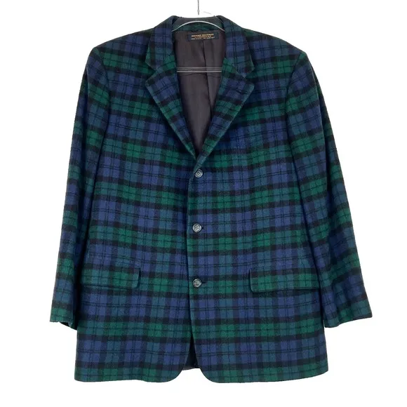 Brooks Brothers Black Watch Tartan Madras Plaid Vintage c1970s Sport Jacket Mens