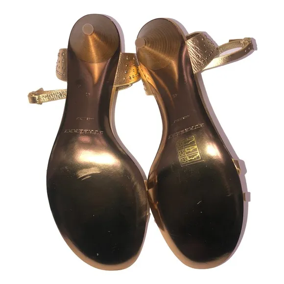 BURBERRY Hansel Runway Gold Studded Strap Cone Kitten Heel Sandals New 40