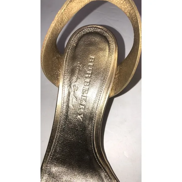 BURBERRY Hansel Runway Gold Studded Strap Cone Kitten Heel Sandals New 40