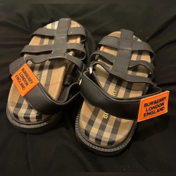 Burberry Kid's Brightling Caged Vintage Check Leather Sandals, Toddler/Kids