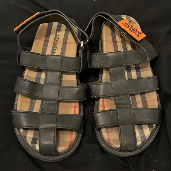 Burberry Kid's Brightling Caged Vintage Check Leather Sandals, Toddler/Kids