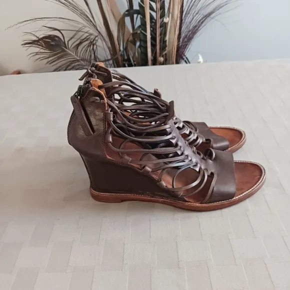 Buttero Strappy Leather Semi Wedge Sandals