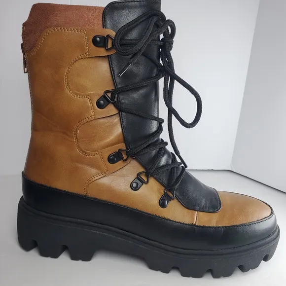 C Woman's Lace Up Combat Moto Boots Chunky Sole Block Heel Whimsycal Goth Sz 8