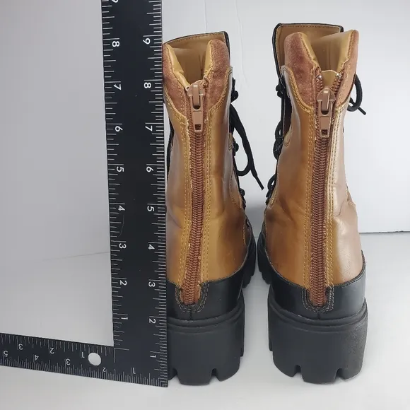 C Woman's Lace Up Combat Moto Boots Chunky Sole Block Heel Whimsycal Goth Sz 8