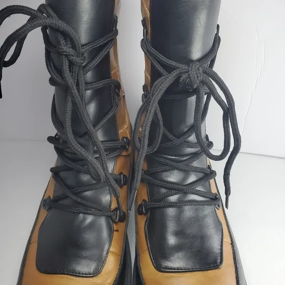 C Woman's Lace Up Combat Moto Boots Chunky Sole Block Heel Whimsycal Goth Sz 8