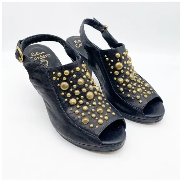Calleen Cordero Black Studded Sandals Size 6.5