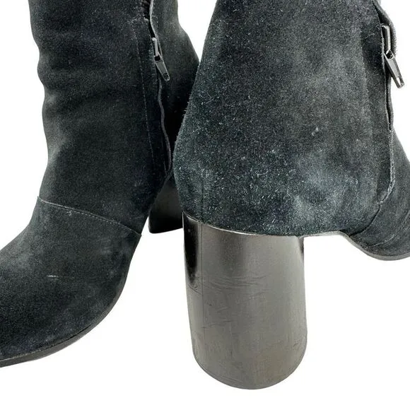 Calleen Cordero Black Suede Chunky Heel Ankle Boots , size 10