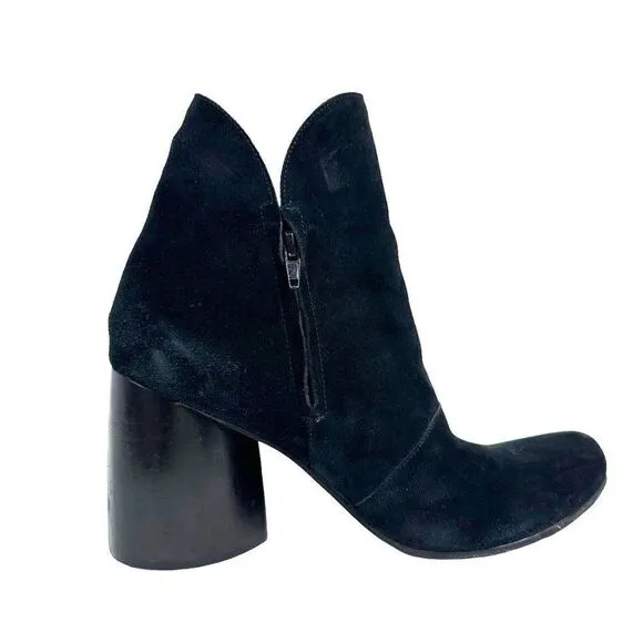 Calleen Cordero Black Suede Chunky Heel Ankle Boots , size 10