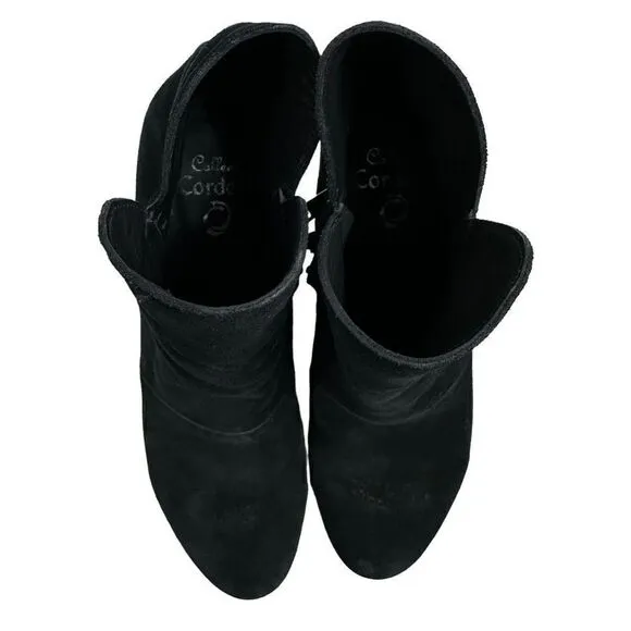 Calleen Cordero Black Suede Chunky Heel Ankle Boots , size 10
