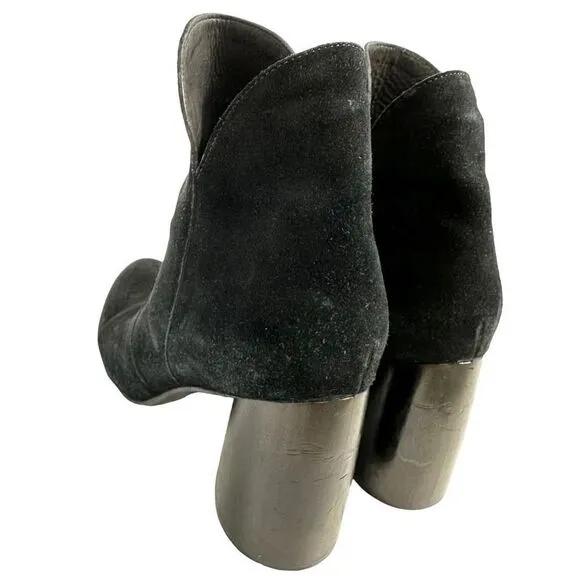 Calleen Cordero Black Suede Chunky Heel Ankle Boots , size 10