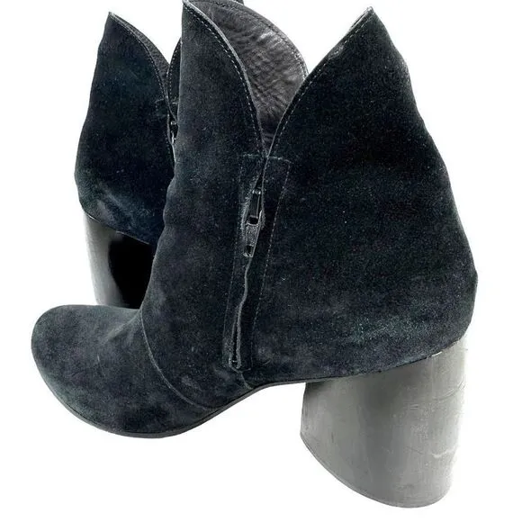 Calleen Cordero Black Suede Chunky Heel Ankle Boots , size 10