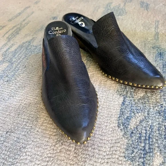 CALLEEN CORDERO ZUTA SLIDE MULE BLACK STUDS LEATHER SANDALS SIZE 9