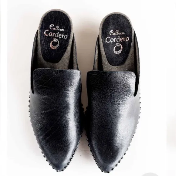CALLEEN CORDERO ZUTA SLIDE MULE BLACK STUDS LEATHER SANDALS SIZE 9