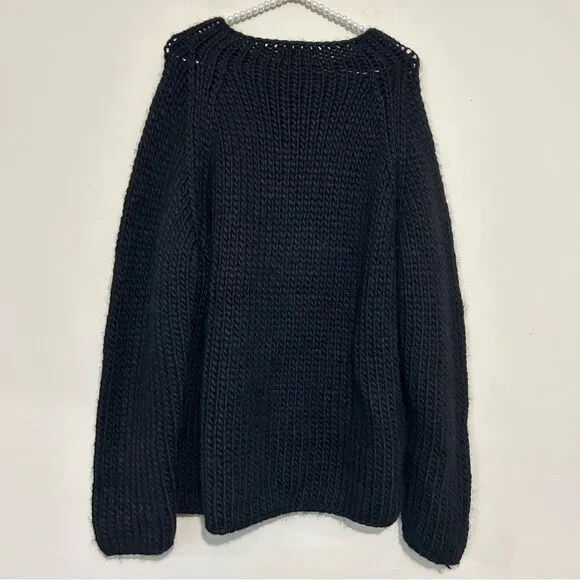 Calme by Johnny Was Chunky Funnel Neck Black Long Sleeve Sweater SIZE MEDIUM