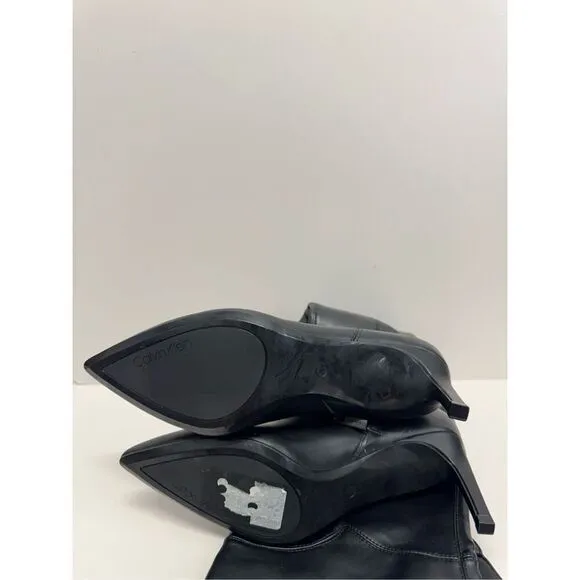 Calvin Klein Over The Knee Boots Size 7.5 Pointed Toe Stiletto Heel in Black