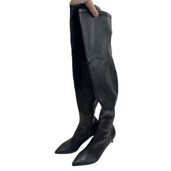 Calvin Klein Over The Knee Boots Size 7.5 Pointed Toe Stiletto Heel in Black