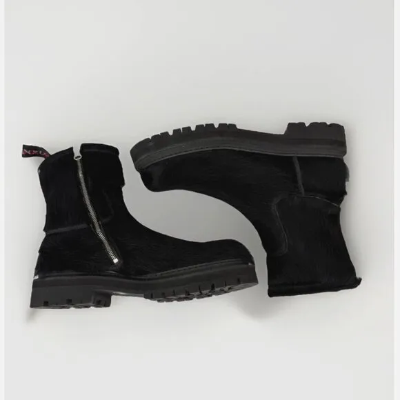 CAMPERLAB Eki Long Calf Hair Boots Black Lugged Chunky Goth Festival Grunge Fun