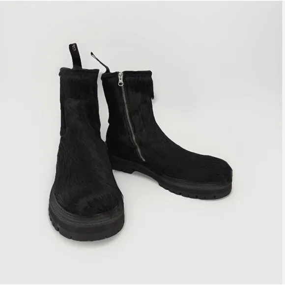 CAMPERLAB Eki Long Calf Hair Boots Black Lugged Chunky Goth Festival Grunge Fun
