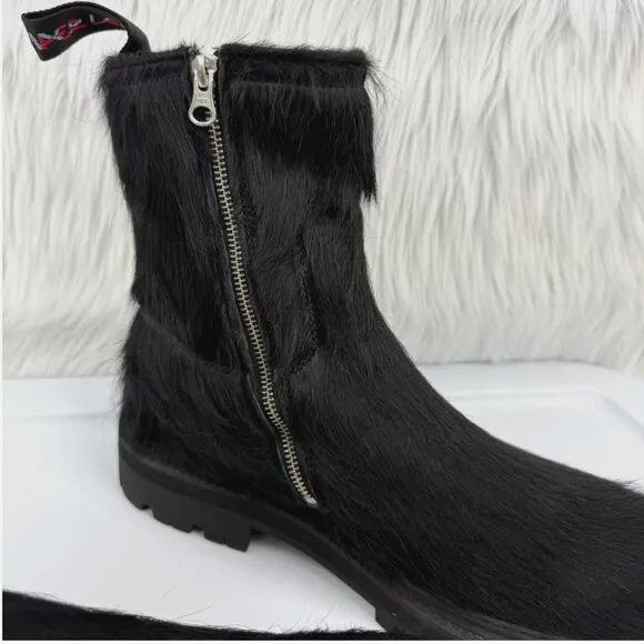 CAMPERLAB Eki Long Calf Hair Boots Black Lugged Chunky Goth Festival Grunge Fun