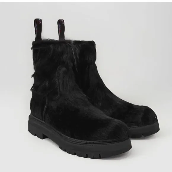 CAMPERLAB Eki Long Calf Hair Boots Black Lugged Chunky Goth Festival Grunge Fun
