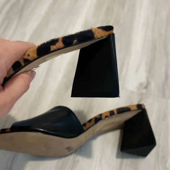 Carrano Black and Brown Leopard Print Sandals with Open Toe and Chunky Heel, S 8