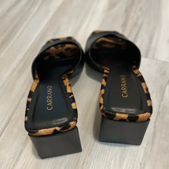 Carrano Black and Brown Leopard Print Sandals with Open Toe and Chunky Heel, S 8