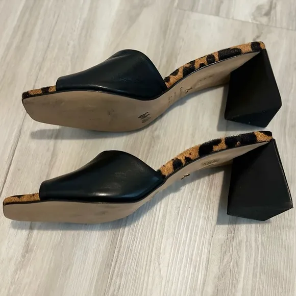 Carrano Black and Brown Leopard Print Sandals with Open Toe and Chunky Heel, S 8