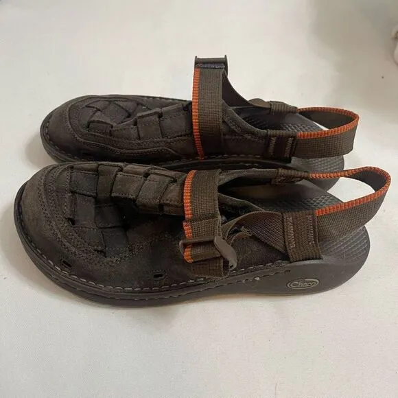 Chaco Basket Leather Dark Brown Leather Sandals Size 10.5 10 1/2 M Rare