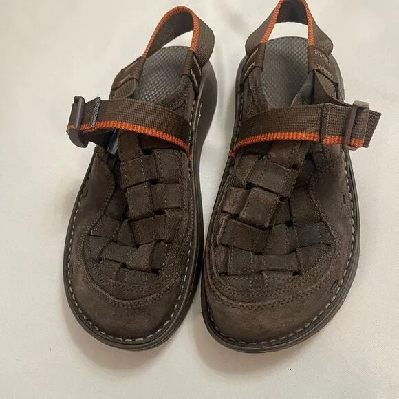 Chaco Basket Leather Dark Brown Leather Sandals Size 10.5 10 1/2 M Rare
