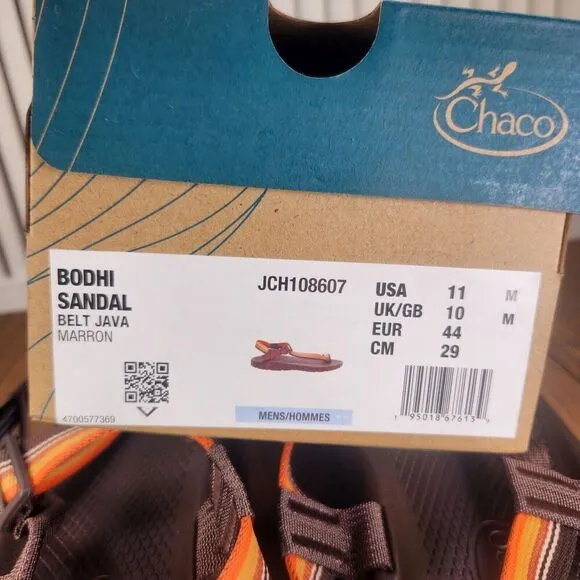 Chaco Bodhi Sandals Men's Size 11 Brown Orange Toe Loop Strappy Beach JCH108607