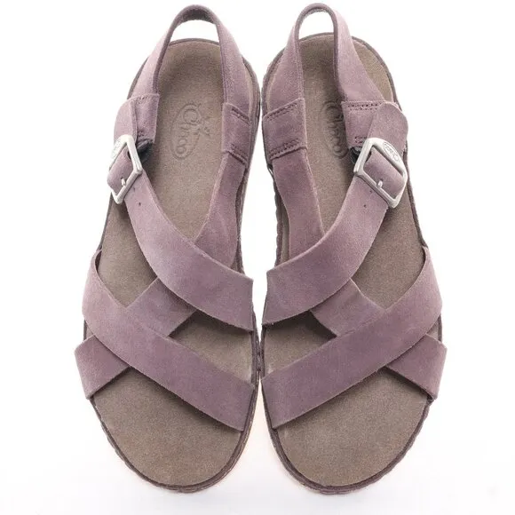 Chaco Women's Suede Wayfarer Sandals Sparrow Size US5 EUR36 • Purple EUC