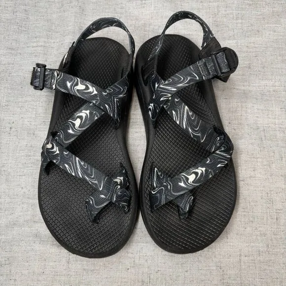Chaco ZCloud 2 Sandals Black White Polyester Hiking Outdoor Strappy Slip On sz 9