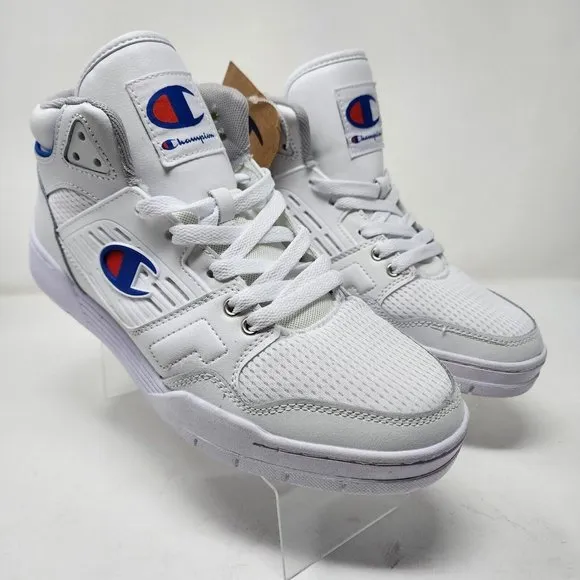 Champion Basketball Shoes Sneakers Mens 9 White 3 on 3 Logo Hi Top Sneakers